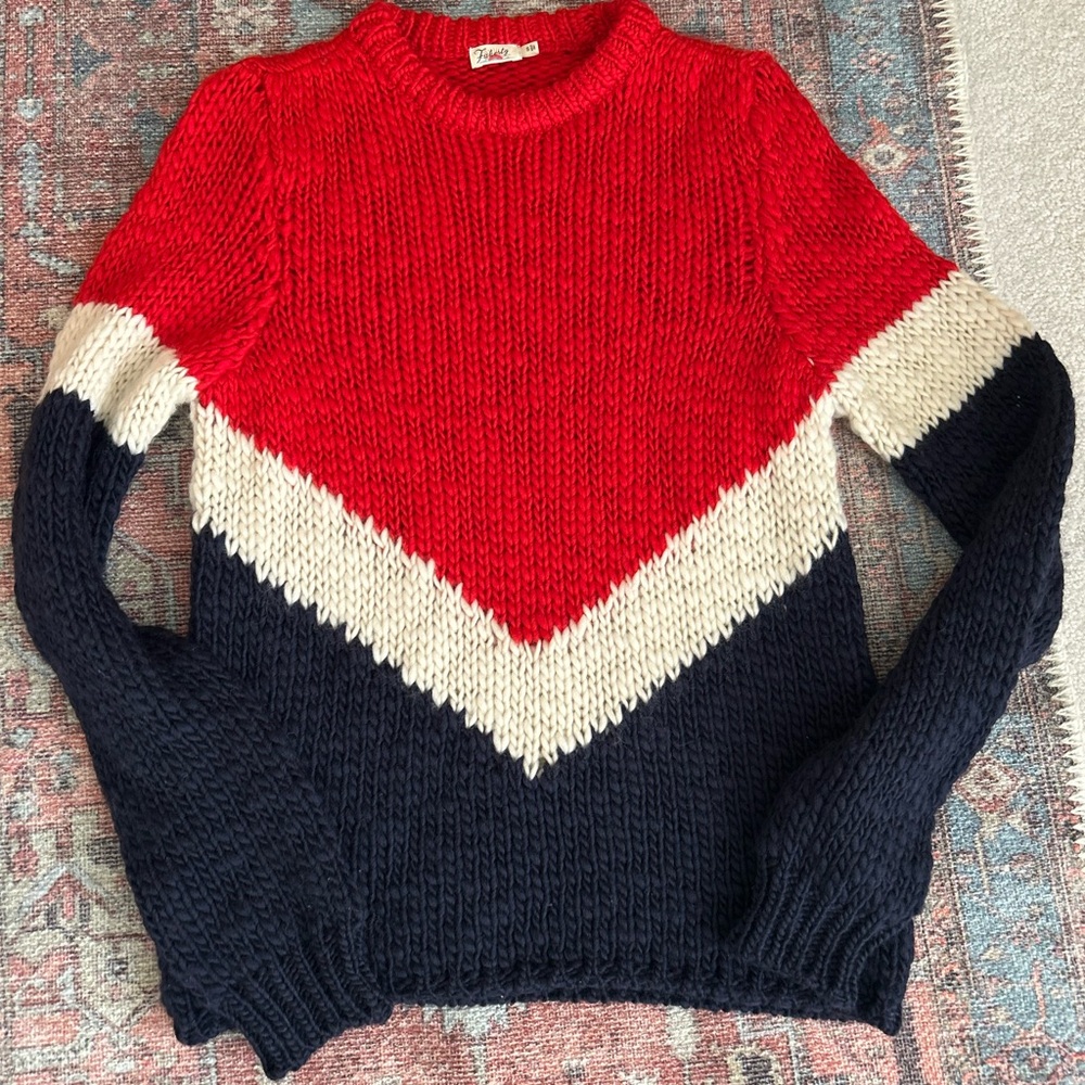 Faherty Apres Ski Intarsia Wool Sweater Colorblock Blue Red